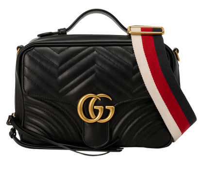 Small GG Marmont Zip Around Camera Bag, &pound;820, Handbags, Black, Leather, Front view